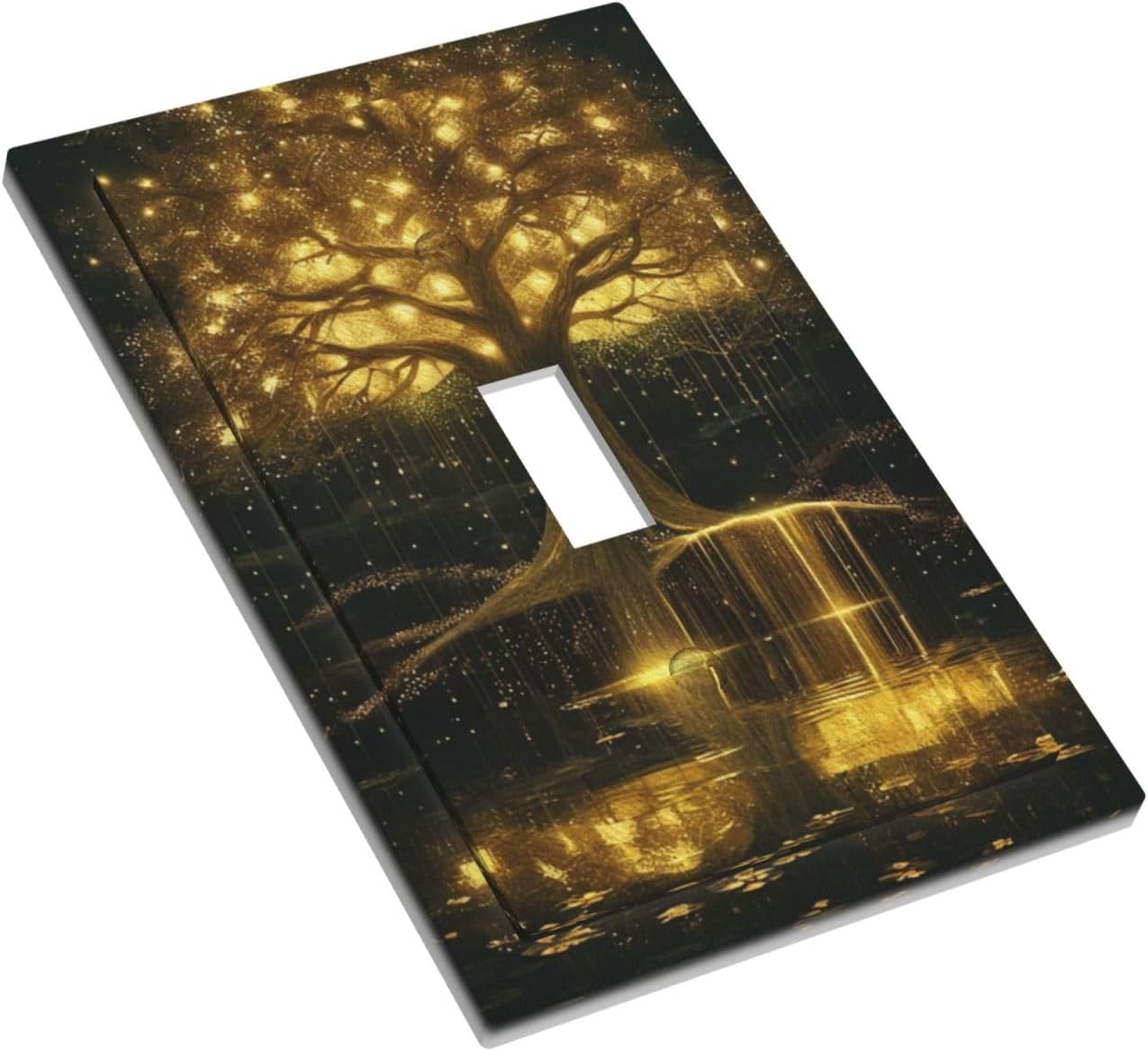 Decorative Light Switch Plate Covers Golden Shining Fantasy Kabbalah Tree of Life 1 Gang Light Switch Cover Plate Single Toggle Wall Plate Outlet Covers Faceplate for Bedroom Home Decor
