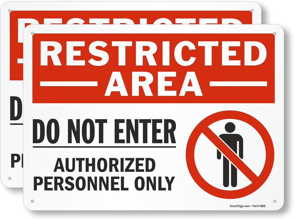 SmartSign 2-Pack 'Restricted Area Do Not Enter Authorized Personnel Only' OSHA Metal Sign - 10" x 14", 40 mil Laminated Rustproof Aluminum, Fade-Resistant, Red, Black and White, Made in USA