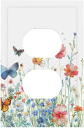 Decorative Outlet Covers Rustic Wildflower Blue Pink Floral Butterfly 1 Gang Duplex Light Switch Cover Plate Unique Wall Plates for Electrical Outlets Switch Plate Covers for Bedroom Decor
