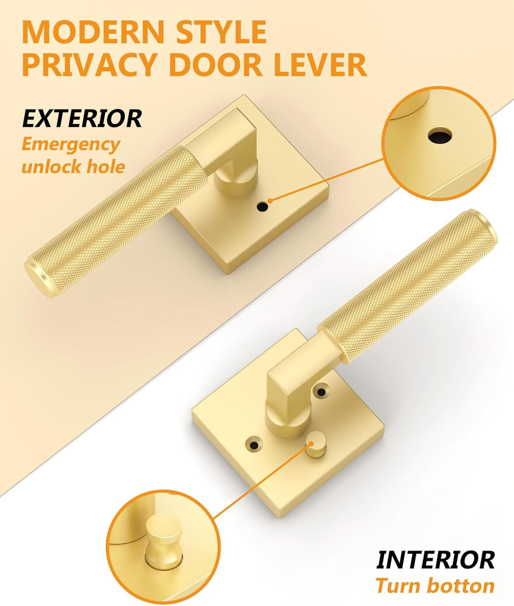 Asidrama 6 Pack Gold Privacy Door Handles, Door Lever with Door Knobs Indoor for Bedroom or Bathroom, Heavy Duty Door Handles Interior with Locks for Left Right Sided Doors ZR01-098AA