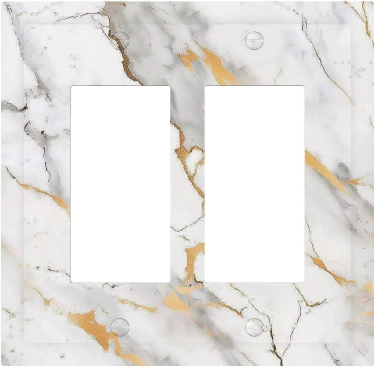Decorative Outlet Covers Marbling Style White Background Gold Gray Stripes 2 Gang Double Gfci Rocker Electrical Wall Panels Light Switch Cover Plate For Bathroom Kitchen Decor