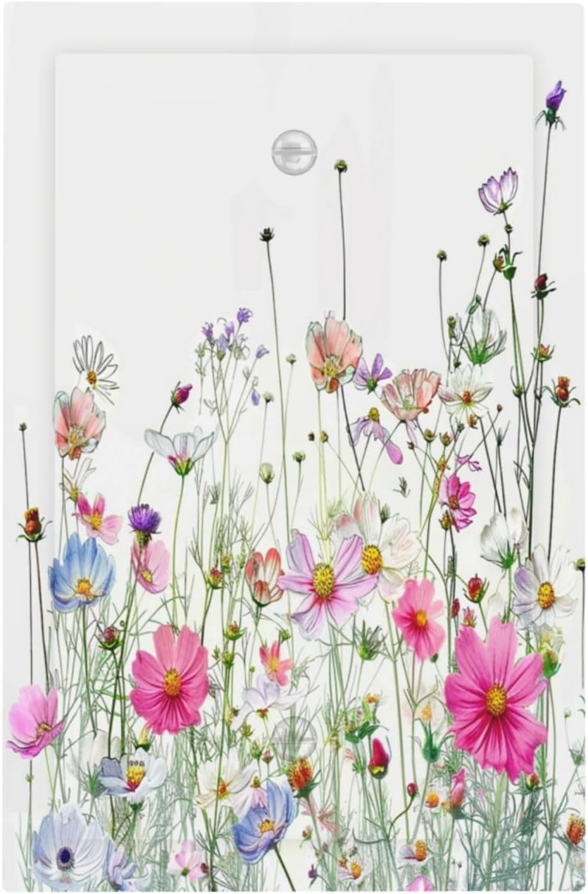Light Switch Cover Plate Boho Colorful Flowering Plant Wild Flower 1 Gang No Device Blank Electrical Wall Plates Faceplate Decorative Switch Plate For Bed Room Living Room Decor