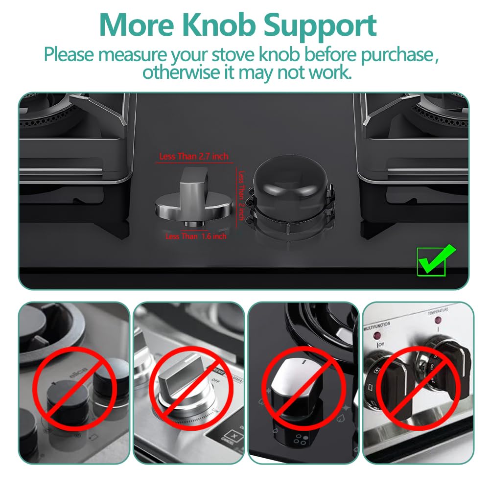 Press Gas Stove Knob Locks,6 Pack Stove Knob Safety Covers and 2 Pack Cabinet Door Child Lock with Strong Double-Sided Tape,Heat-Resistant Gas Stove Knob Protectors for Child Safety/Pet Safety