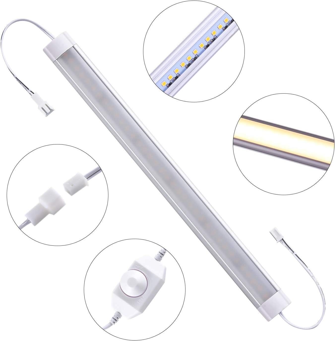 LABOREDUCER Under Cabinet Lighting Wired Plug in or Hardwired Cold White 6000K, 8 Pack 11inch Linkable Dimmable LED Under Cabinet Lights with Power Adapter,24V Under Counter Lights for Kitchen