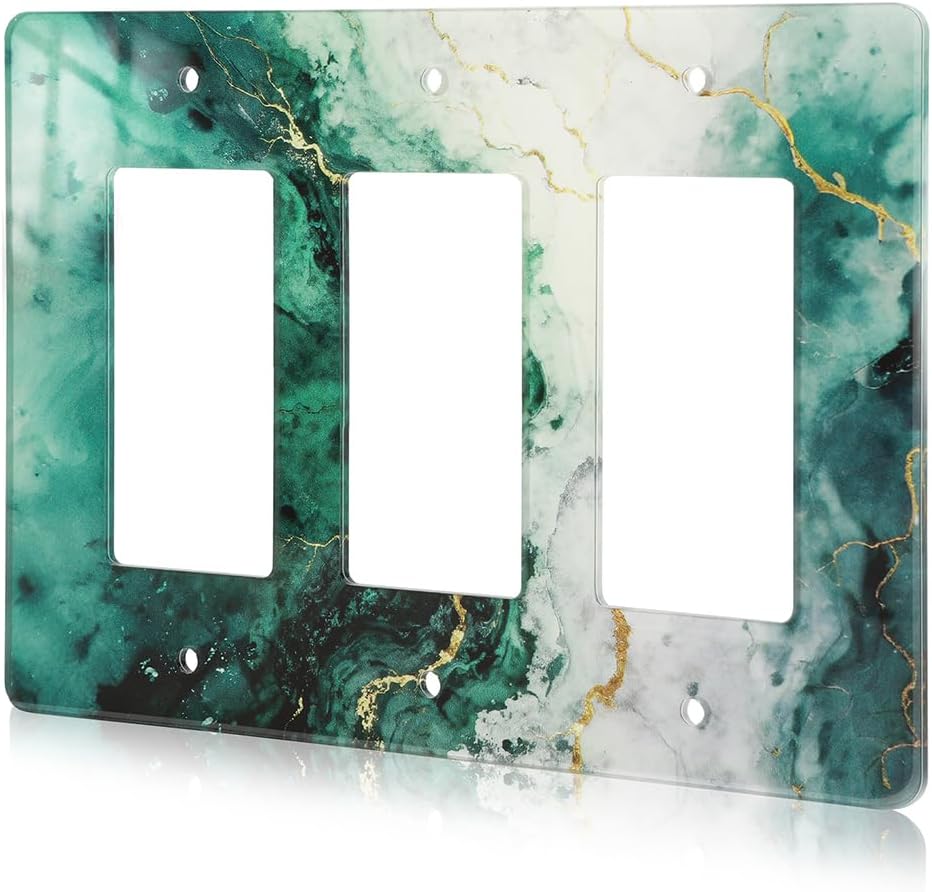 Modern Abstract Lexury Dark Turquoise Teal Blue Gray Marble Textured Light Switch Plate Acrylic Decorative Wall Outlet Cover Switch Plates Wall Plates