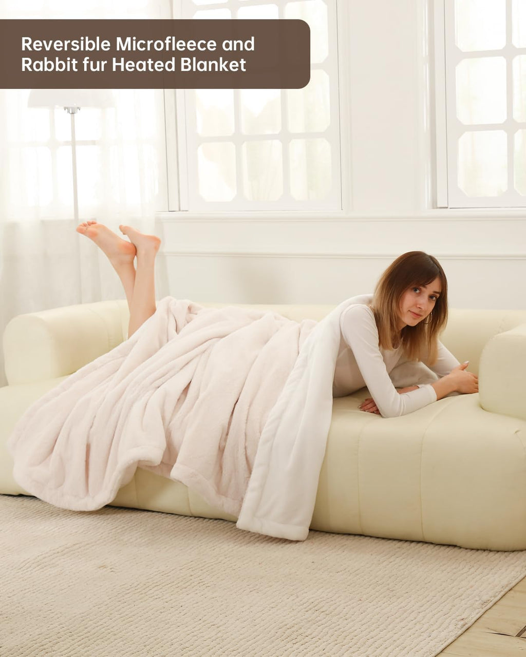 Electric Heated Blanket Twin Size, Washable Blanket Warmer for Home for Adults, Fast Heating Super Cozy Soft Fabric, 62" x 84", 9 Heat Levels, 1-9H Auto-Off, ETL Certified, Pink White