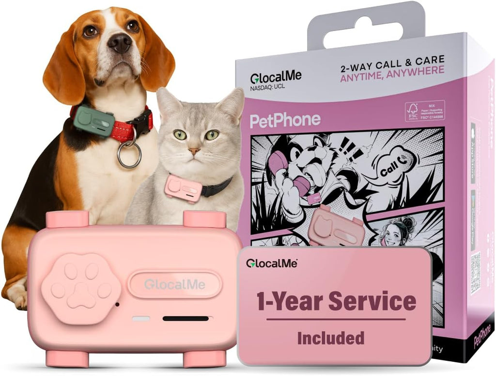 GlocalMe PetPhone Pet Tracker with 1 Year Service, Support Play Music and Two-Way Call, Pet Community and AI Health Alerts, Real Time Tracking and Virtual Fence, Global GPS Tracker for Dog and Cat