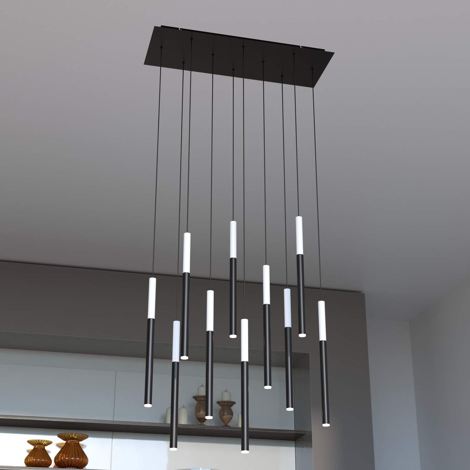 ALTAIR 10 Mini Pendant Lighting White-Black - LED Hanging Light Fixture for Kitchen Island, Bar, Foyer - Cluster Pendants - Dimmable, Adjustable Wire, Lamp Bulb Included
