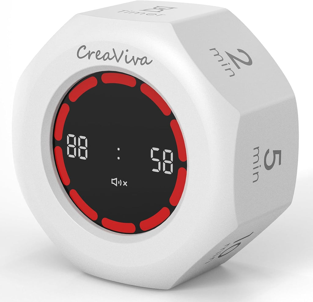 Pomodoro Timer, Flip Cube with 7 presets Countdown, Count up, Rechargeable Small Portable Visual Focus Stopwatch for ADHD, Kids, Classroom, Kitchen, Work, Study, Productivity (Floral White)