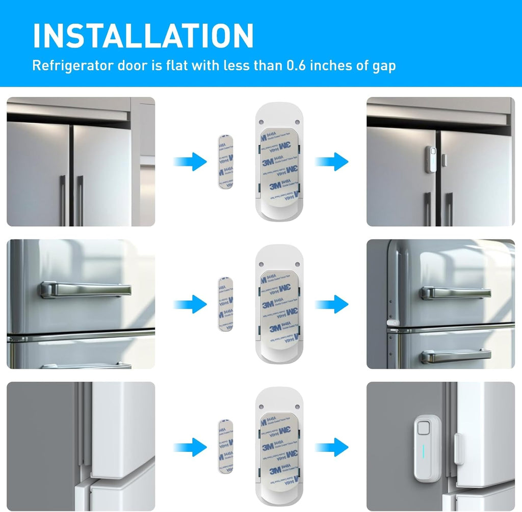 DAYTECH Fridge Door Alarm When Left Open with Delay 1/2/3/4 mins Adjustable 0 to 120 dB Freezer Alarm Reminder Refrigerator Door Alarm for Home Garage Basement Business 6 Sets White