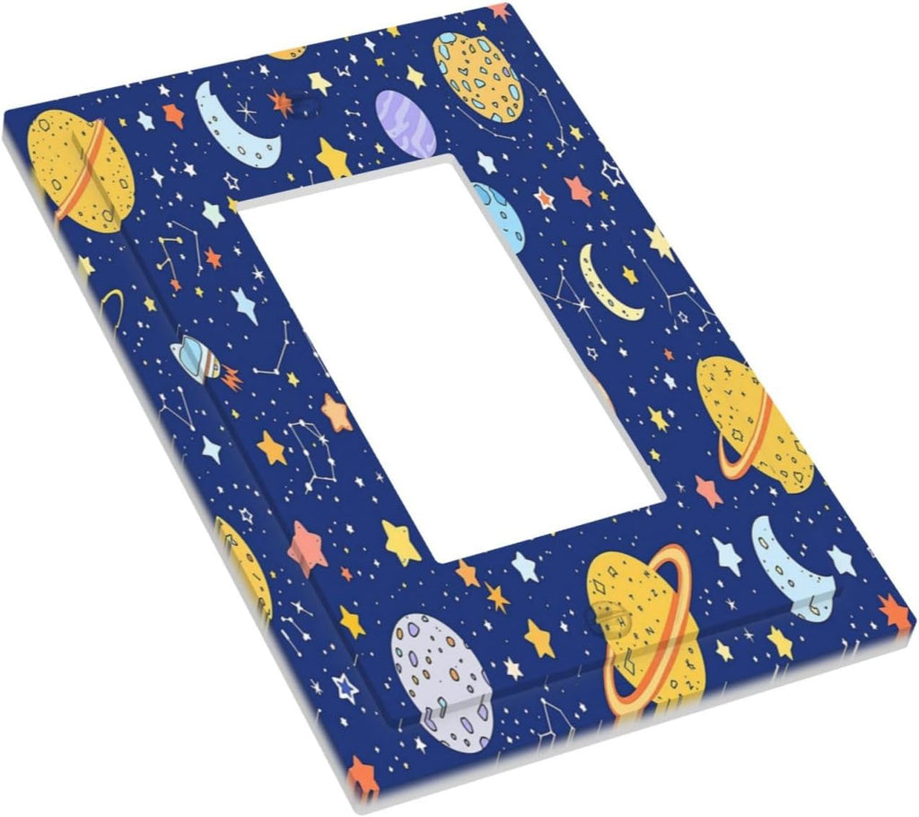 Stars Starry Night Sun Moon Planet Constellations Decorative Outlet Covers 1 Gang Single Rocker Light Switch Cover Plate Wall Plates GFCI Faceplate for Bedroom Bathroom Decor