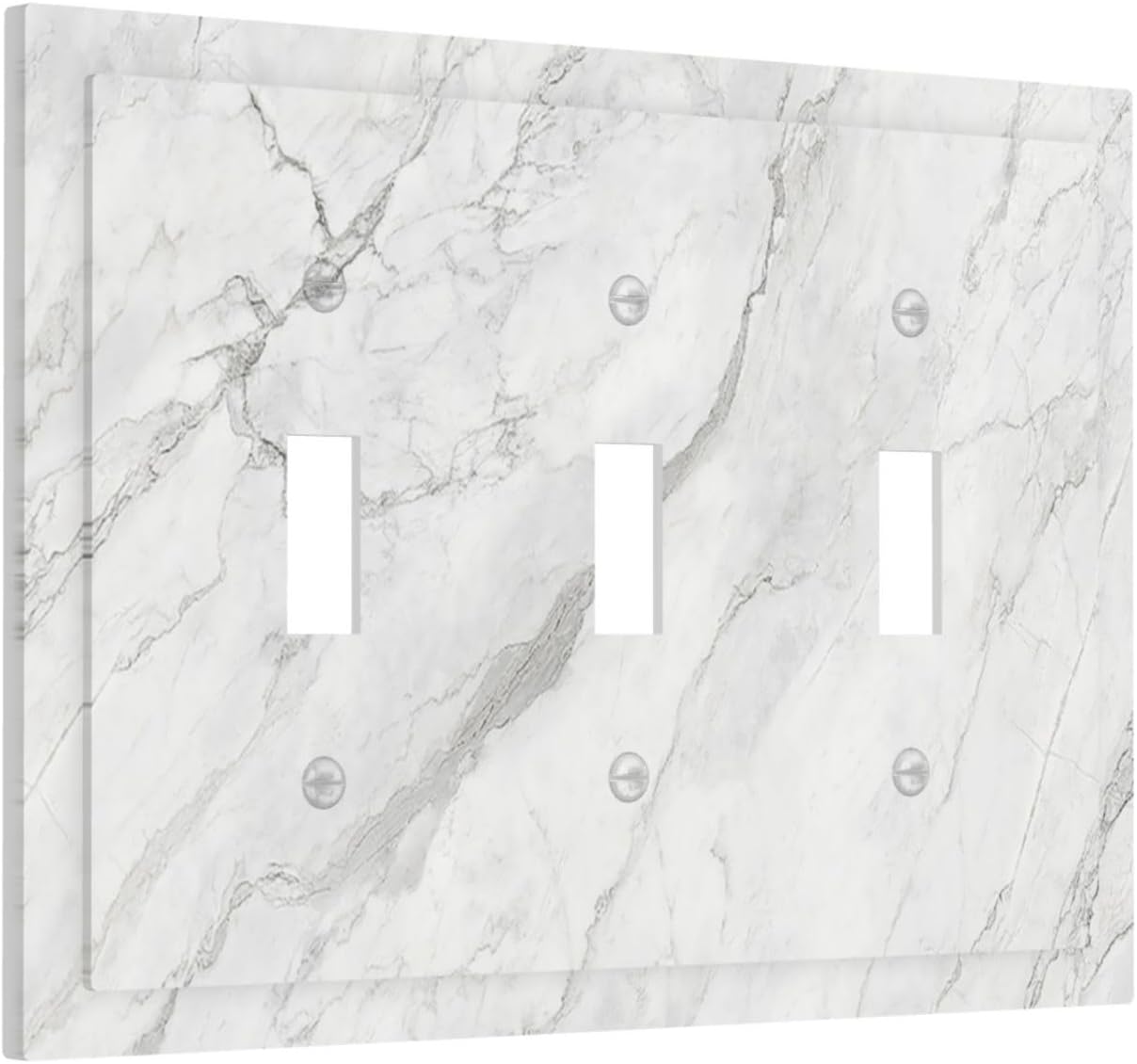 Decorative Switch Plates Marble Granite White And Grey 3 Gang Wall Plate Faceplate Triple Toggle Light Switch Cover Electrical Wall Panels for Home Bedroom Decor