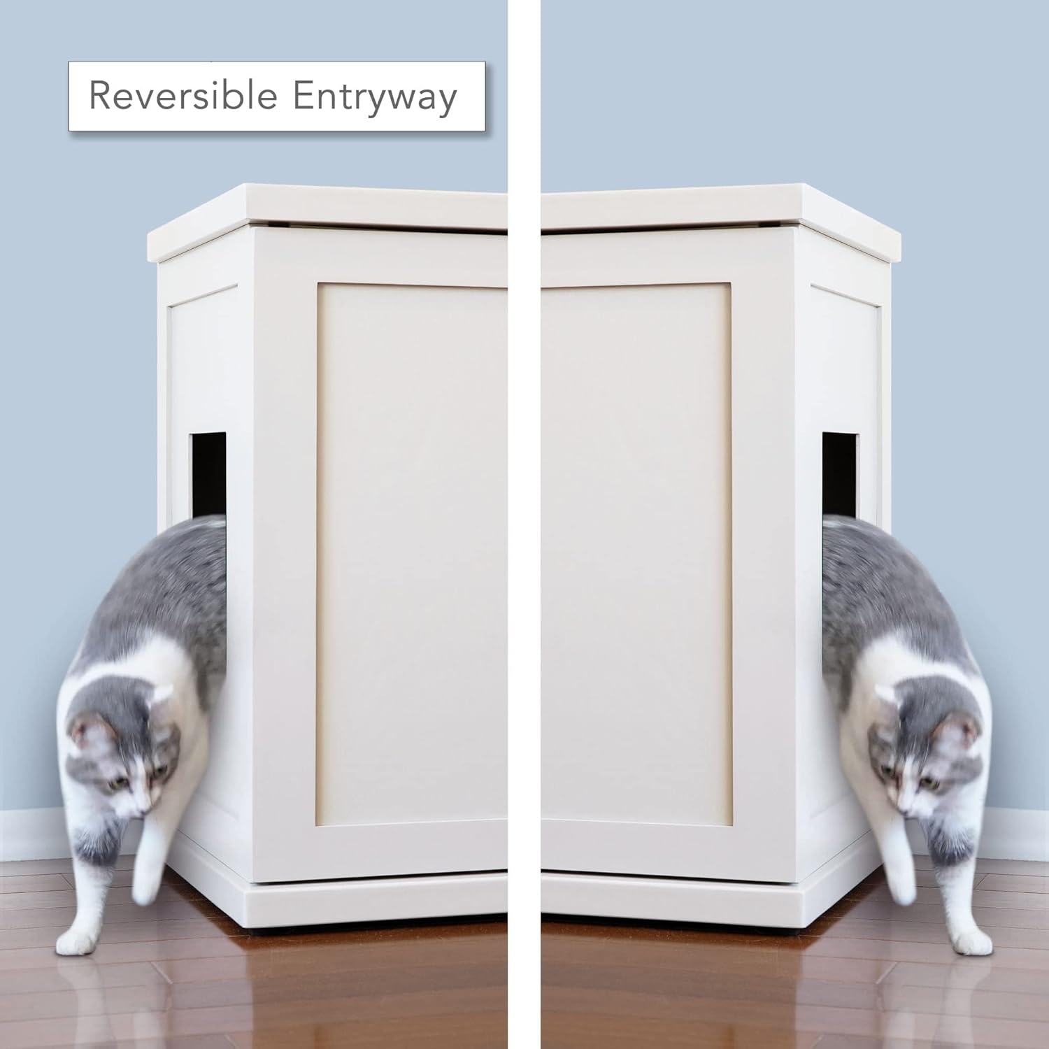 THE REFINED FELINE Cat Litter Box Enclosure Cabinet, Shaker, White, Mid-Century Feet, XLarge, Hidden Litter Cat Furniture with Drawer