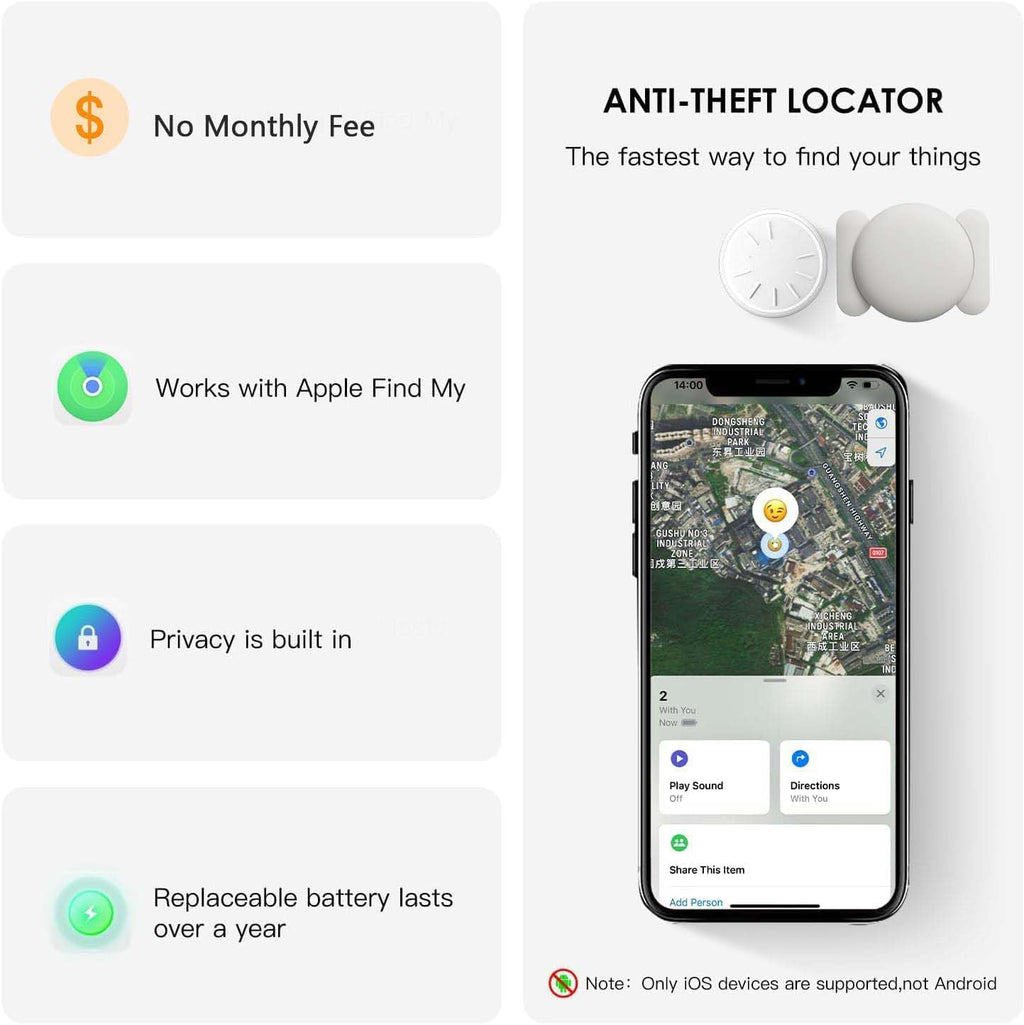 Car GPS Tracking Device for Vehicles, 2PCS Real Time GPS Tracker, Work with Find My (iOS Only),Hidden Mini GPS Tracker,No Monthly Fee (White Tracker, White Magnetic Case)