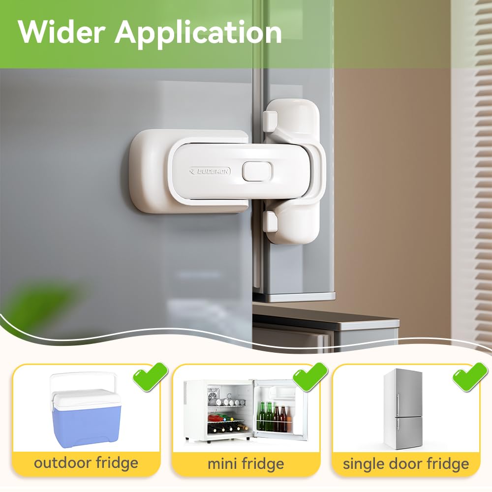 EUDEMON 1 Pack Refrigerator Lock, Child Proof Fridge & Freezer Lock for Kids & Toddlers, Easy to Install,no Tool Need or Drill (White)