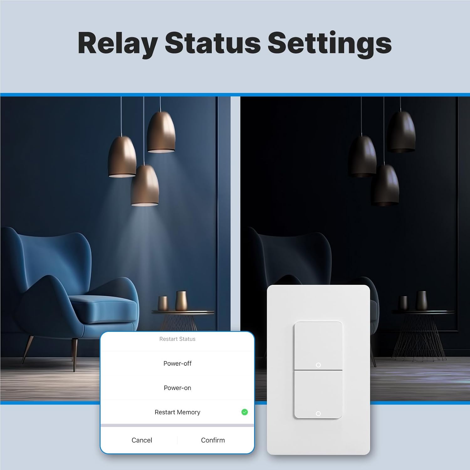 Matter WiFi Smart Light Switches, Netural Wire Required, 2.4GHz Single Pole Switch, Compatible with Alexa Assistant, Remote Control, Voice Control, No Hub Required (2 Way)