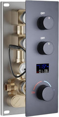 2 Way Shower Diverter Valve Brass 2 Functions Digital Temperature Display Thermostatic Shower Mixing Valve Kit 3 Handle Flow Cotrol Valve, Can Run Simultaneously Matte Black