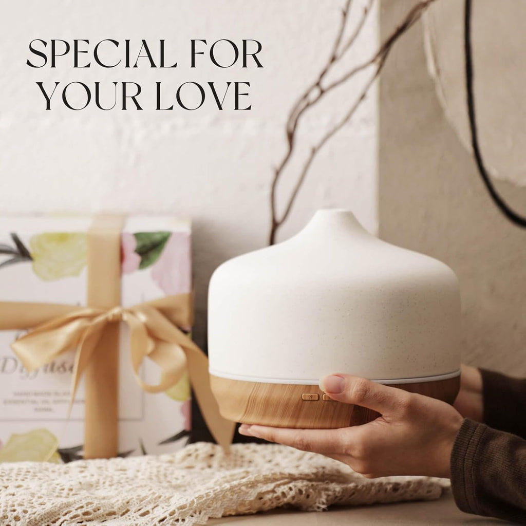 Porseme 500ml Ceramic Essential Oil Diffuser Aromatherapy Ultrasonic Cool Mist Humidifier 15-21 Running Hours Air Diffusers for Sleeping Yoga Office Working Spa and Rest (White Ceramic)