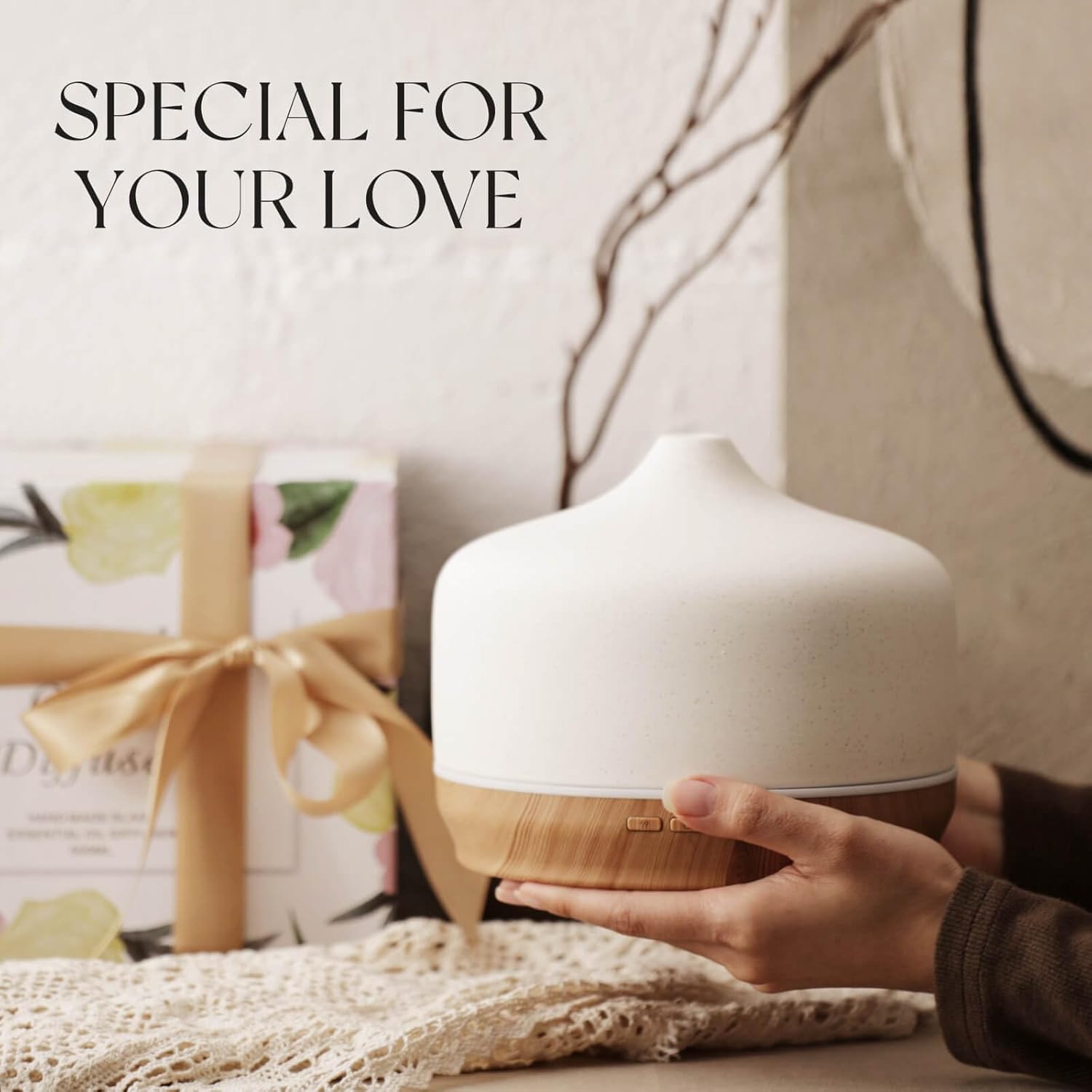 Porseme 500ml Ceramic Essential Oil Diffuser Aromatherapy Ultrasonic Cool Mist Humidifier 15-21 Running Hours Air Diffusers for Sleeping Yoga Office Working Spa and Rest (White Ceramic)