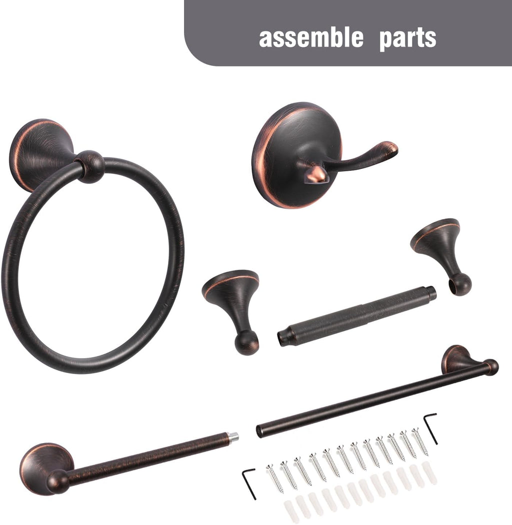 4-Piece Bathroom Hardware Set: Oil-Rubbed Bronze Bathroom Accessory Set, Towel Bars,Towel Ring,Toilet Paper Holder,Robe Hook, Wall Mounted,Optional Install Longer or Shorter Towel bar
