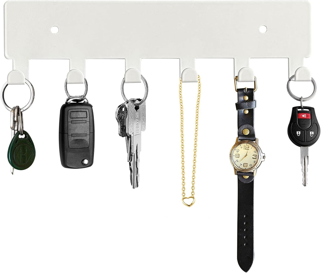 GTK Key Holder for Wall, Key Hooks with 6 Hooks, Wall Mounted Key Holder for Hallway, Self Adhesive Key Rack(White)