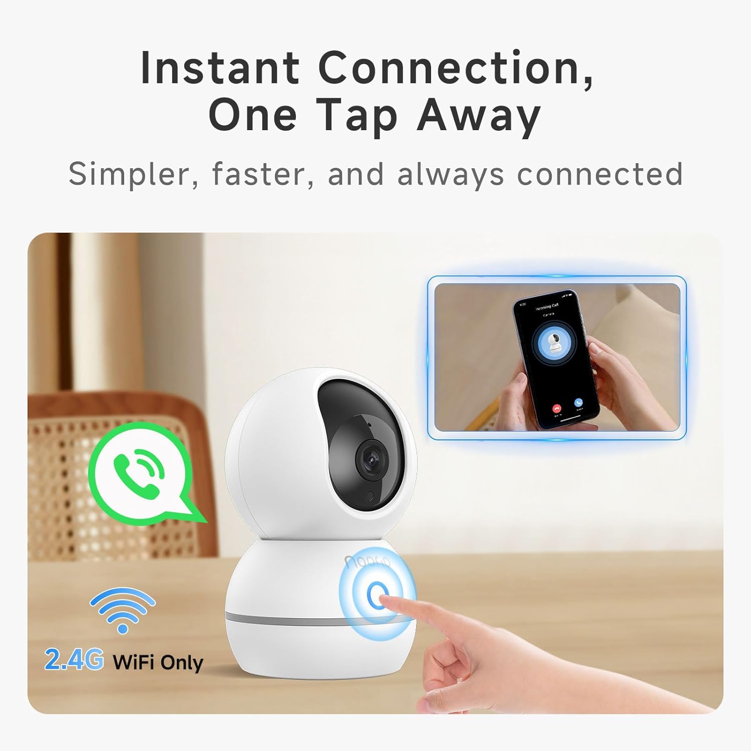 Noorio 2K Indoor Security Camera, Pet Camera with Speaker Pan&Tilt, One Click Call Baby Monitor Night Vision