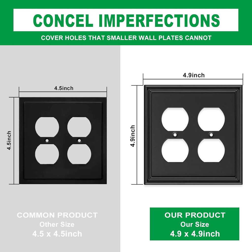Black Modern Decorative Wall Plate Light Switch Cover Decorator Outlet Covers Rocker Switch Plates Bamboo Fiber Material Wall Plates for Kitchen Bathroom (2 Gang Duplex-2 Pack)