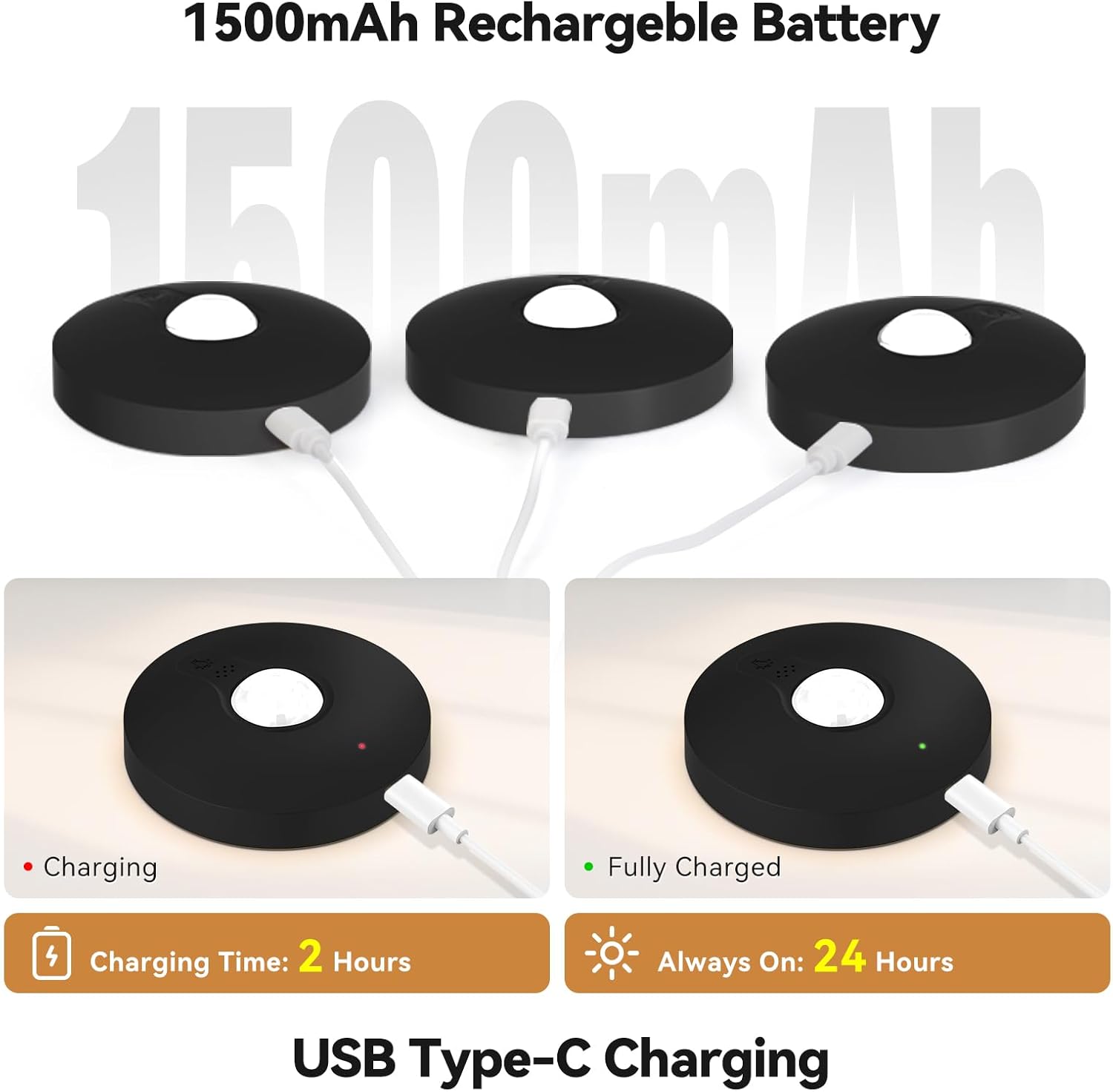 Yiliaw Rechargeable Puck Lights with Remote, 12 Pack Magnetic Under Cabinet Lighting, 1500mAh Battery Operated LED Tap Lights with Dimmer & Timmer for Kitchen, Closet, Shelf - 3 Color Temps, Black