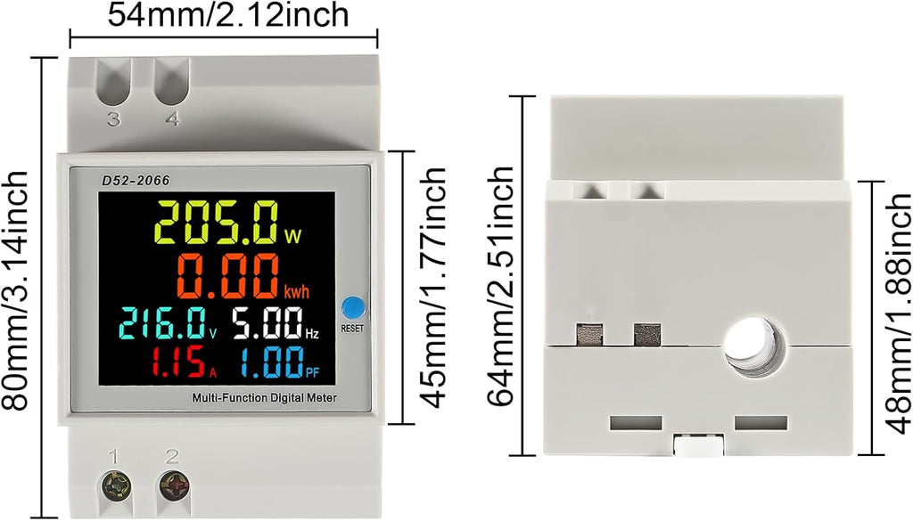 2Pack Digital Single Phase Energy Meter Tester Electricity Usage Monitor AC 110V 40V~300V 100A Ampermeter Power Voltmeter Ammeter Voltage Amps Watt Kwh Frequency Power Factor Meter Multimeter