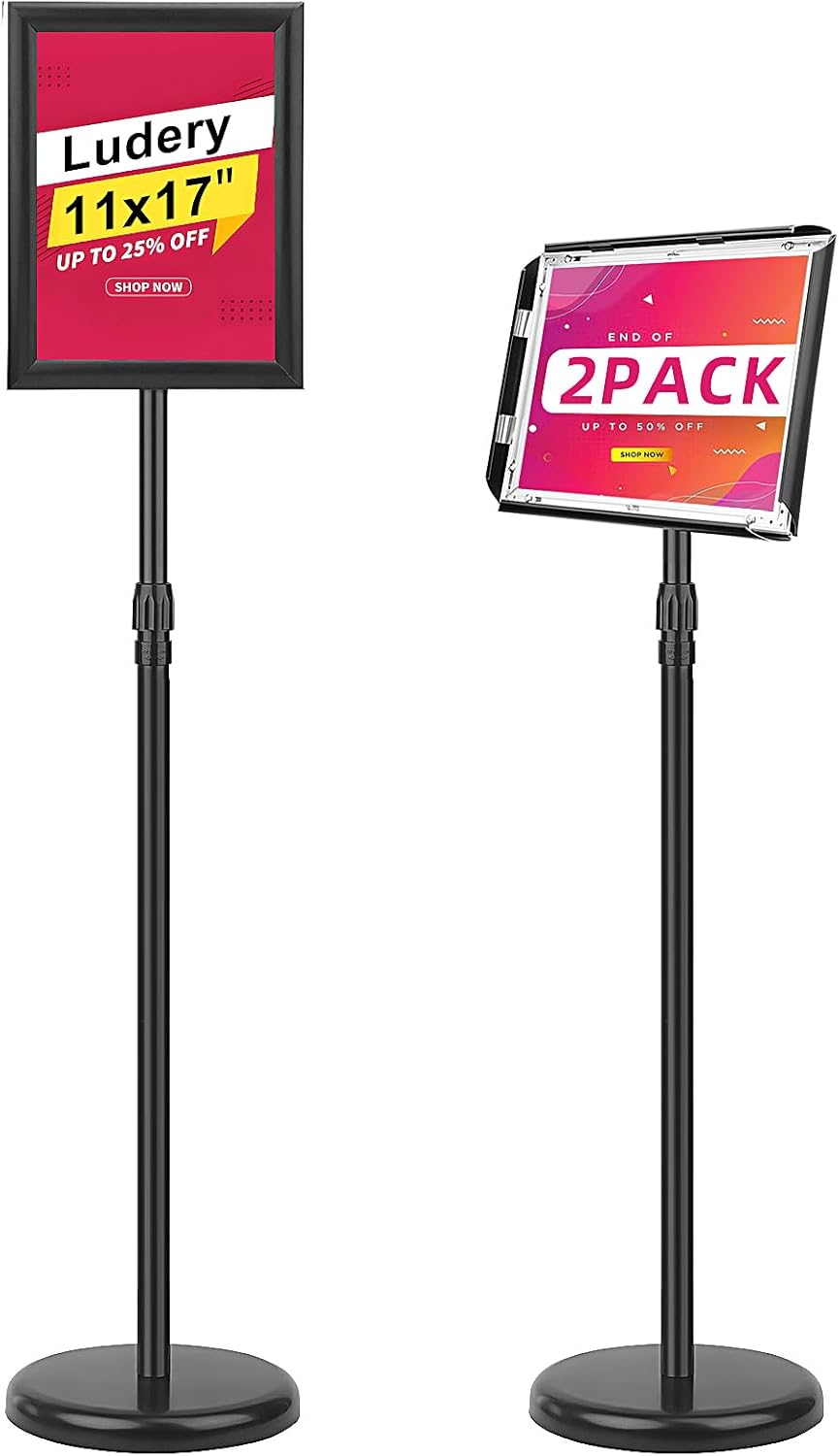 Adjustable Sign Holder Stand 11x17 inch,Pedestal Floor Signage Standing Holder with Heavy Duty Base, Aluminum Snap Open Frame Display for Business Restaurant, Mall,Schools-2 Pack
