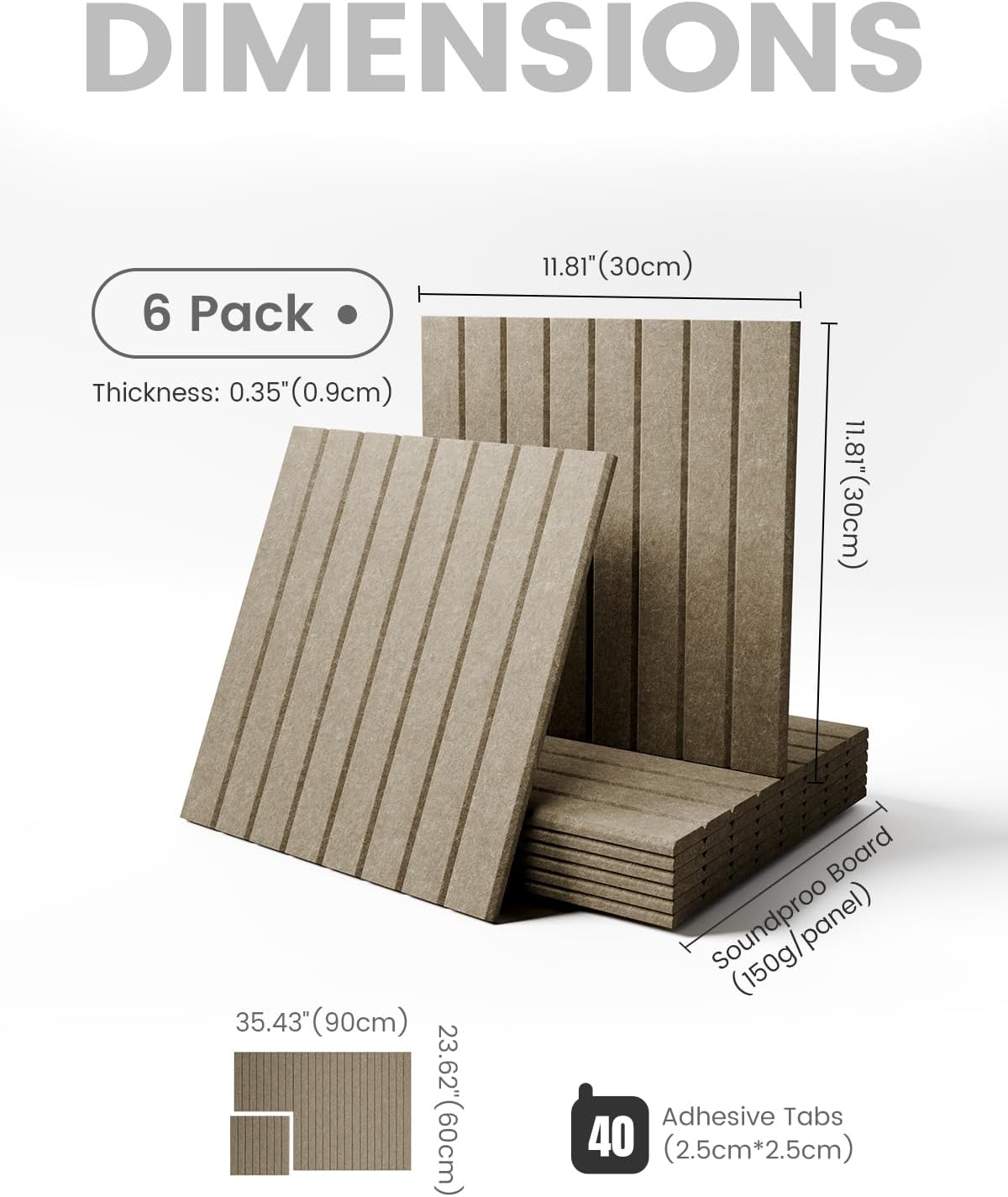 Large Felt Bulletin Board 36"x24" Cork Board Alternative - 6 Pack with 40 Safe Removable Adhesive Tabs, Cork Boards for Walls Cork Board for Home Office Classroom Pin Board-Earth Brown