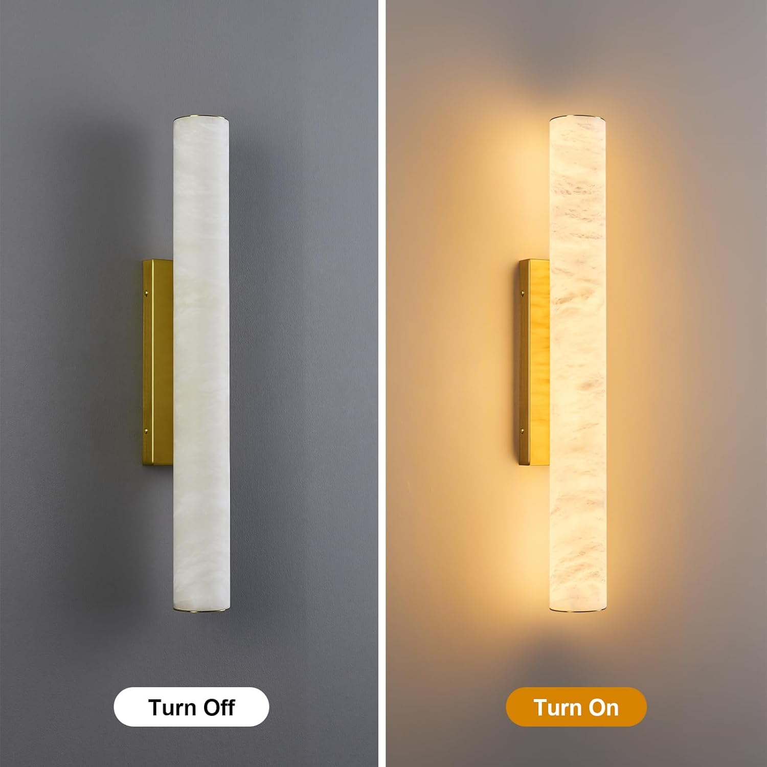 LMQNINE Natural Alabaster Wall Sconces Spanish Marble Wall Light Cylinder Modern Gold LED Sconce for Living Room Bedroom Bathroom Stairs（M-1Pack）