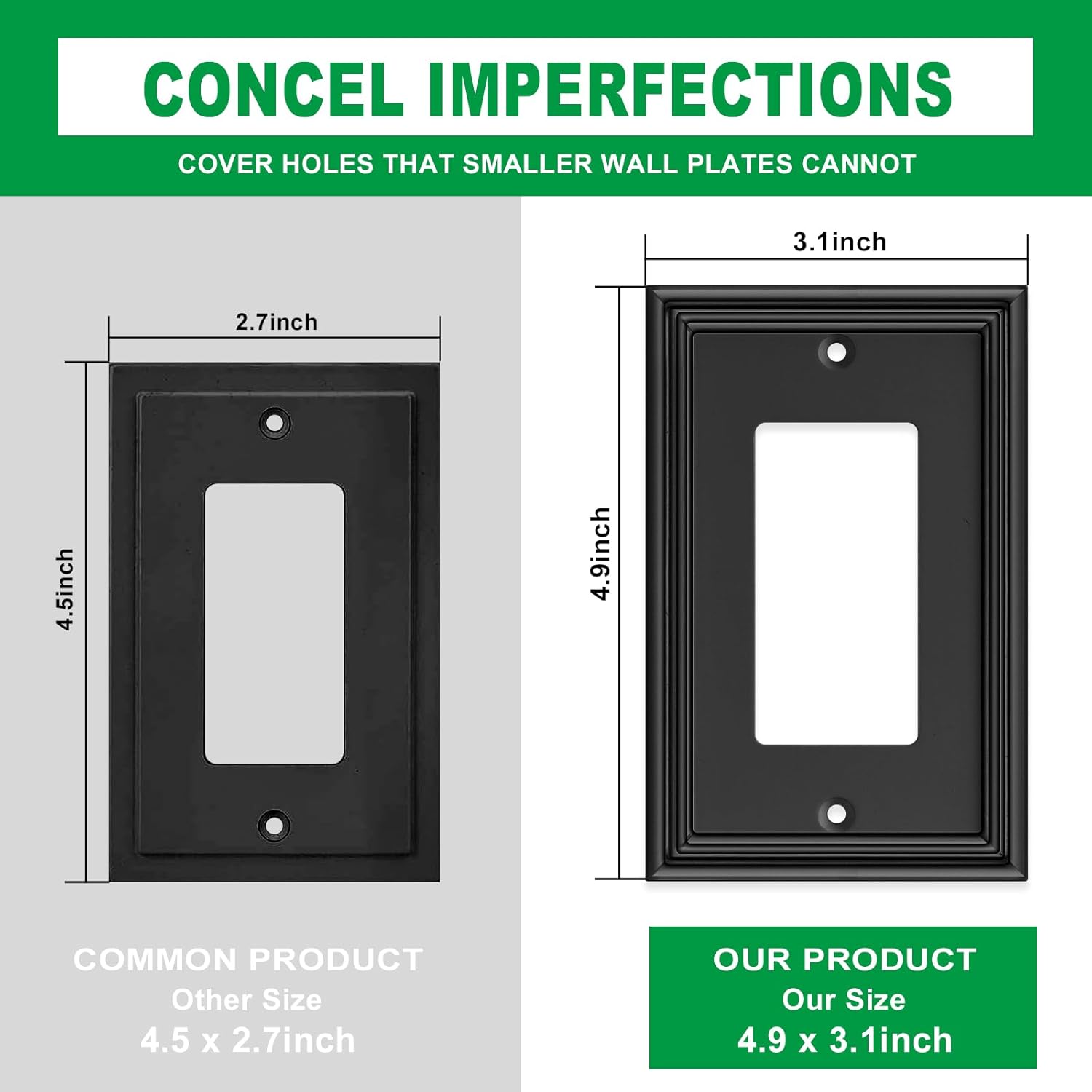 Black Modern Decorative Wall Plate Light Switch Cover Decorator Outlet Covers Rocker Switch Plates Bamboo Fiber Material Wall Plates for Kitchen Bathroom (1 Gang Single Decorator-4 Pack)