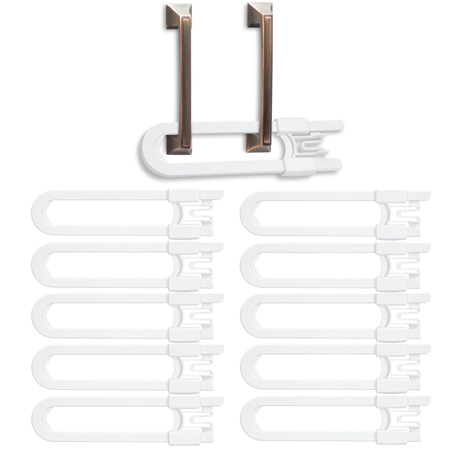 Vmaisi 10 Pack Baby Sliding Cabinet Locks - Adjustable U Shaped Child Safety Locks,Childproof Latches for Kitchen Bathroom Storage Cupboards Doors, Handles and Knobs White (10)