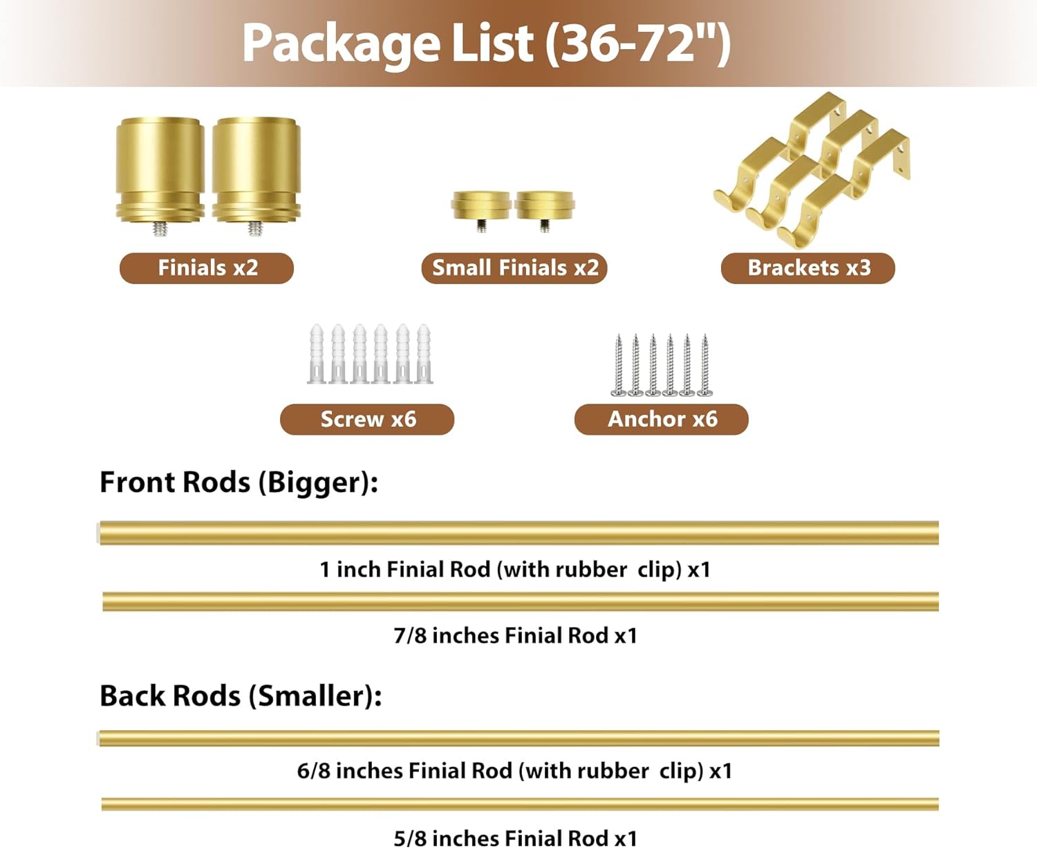 Double Curtain Rod 36 to 72 Inch, HOTOZON 1 Inch Heavy Duty Double Curtain Rods for Windows 24 to 68 Inches(2-5.6 ft), Telescoping Drapery Rod with Simple End Finials, Gold