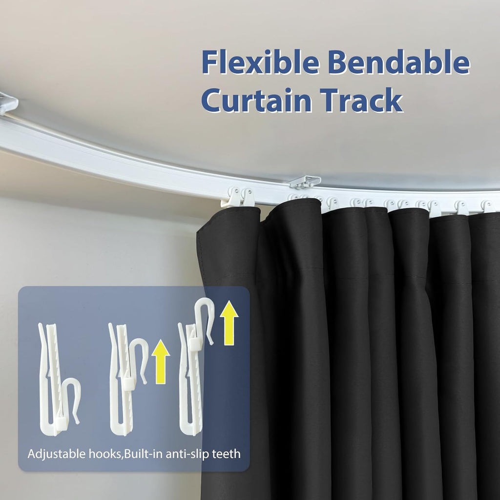Room Divider Ceiling Mounted Curtains Track Sets Extra Wide Blackout Curtain Flexible Tracks for Bedroom Office Privacy Partition Separator, Black, W 12.5 x H 7ft