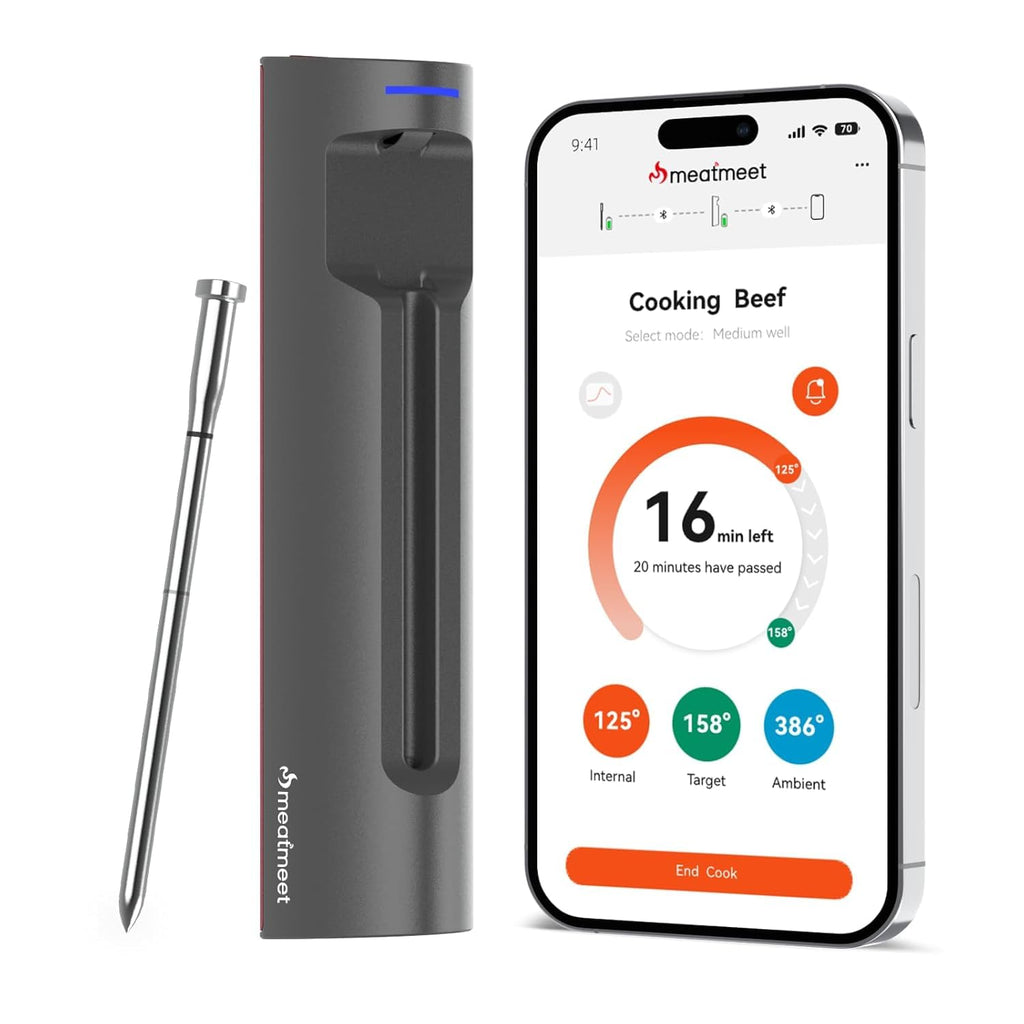 S Pro Wireless Meat Thermometer, Bluetooth Thermometer, Smart Digital Wireless Meat Thermometer with App Control, IP69 Waterproof, Digital Cooking Thermometer for BBQ, Oven, Grill, Smoker