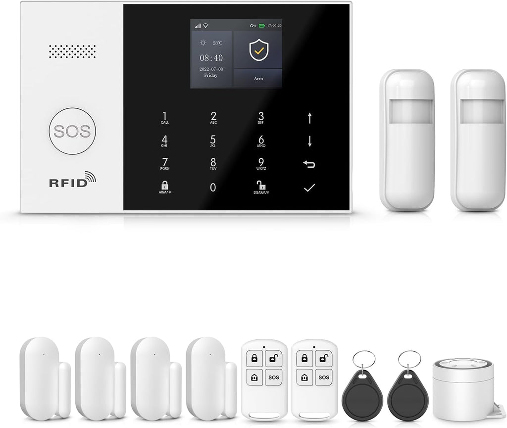 PGST Home Security System,12 Pieces Wireless Alarm System with Door Alarms,Motion Detector,Loud Siren,4G Calling/Phone App Alerts,Compatible with Alexa&Google for Home,Villa,Apartment,No Monthly Fee