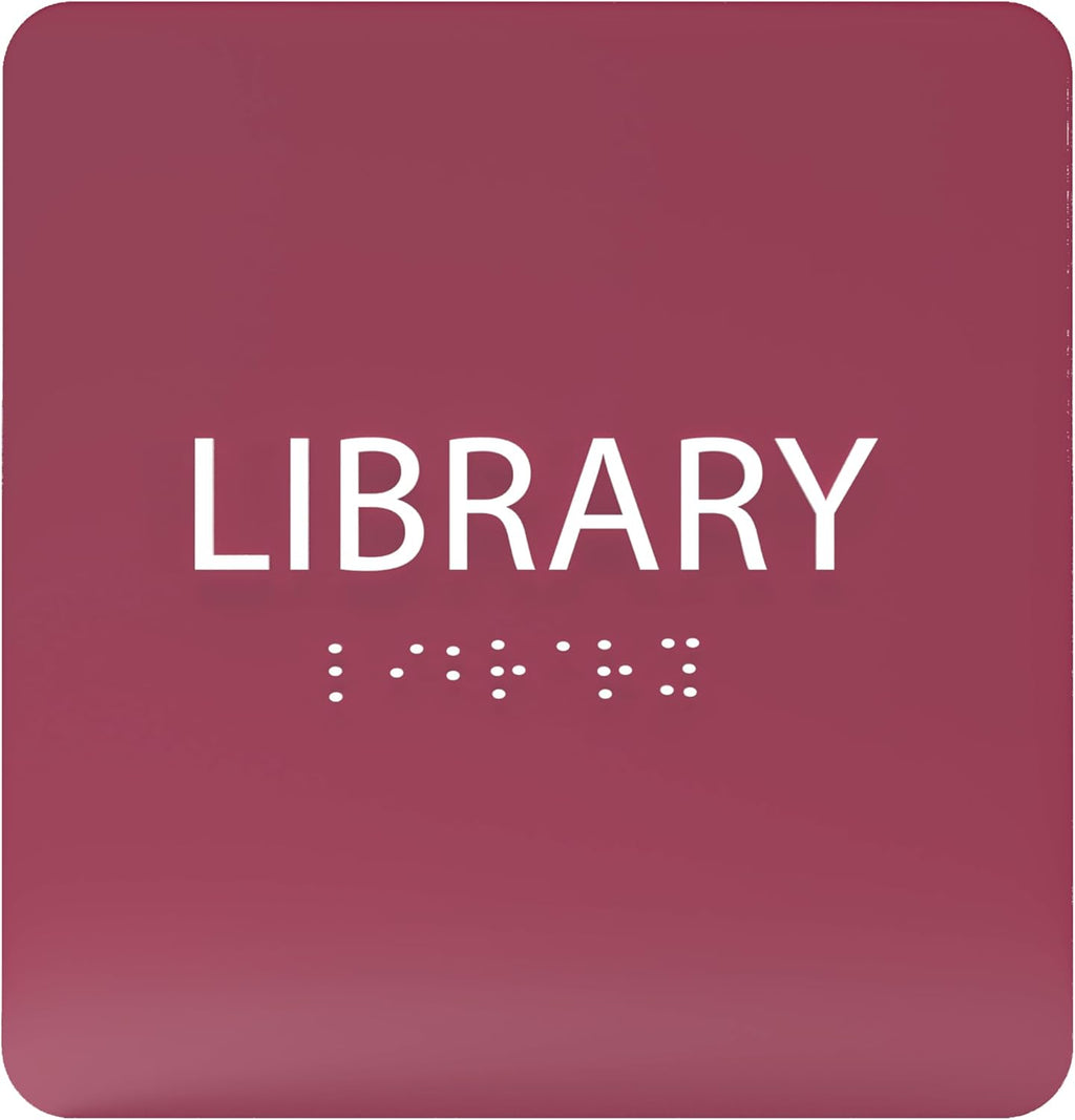 6" X6" Library Sign - ADA Compliant Tactile Graphics Grade 2 Braille Text Acrylic Wall Sign - Quiet zone, Information Convey, Group Study Room Door Signs for Office, School, Home