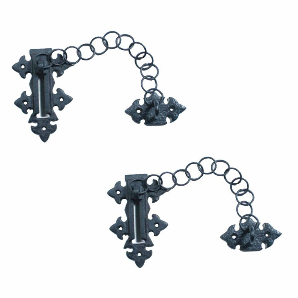 Renovators Supply Manufacturing Door Latches Slide Latch Bolt 5 in. Black Wrought Iron Colonial Chain Type Door Guard Extra Security Rust Resistant Privacy Latches with Hardware,Pack of 2