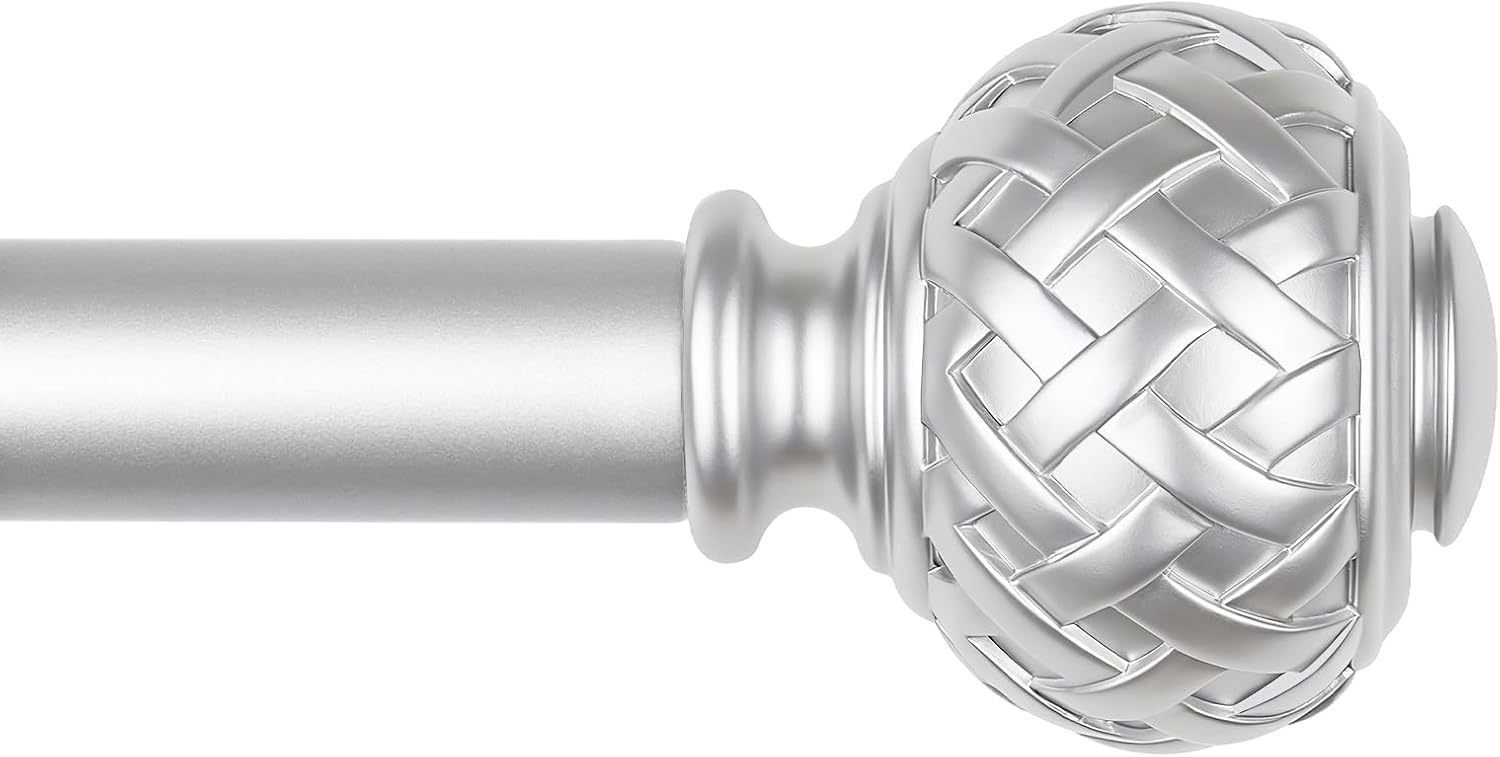 TONIAL Silver Curtain Rod 32 to 120 Inches, 7/8 Adjustable Curtain Rods for Windows 20 to 116 Inches, Splicing Drapery Rods Decorative with Netted Texture Finials