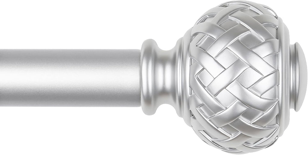 TONIAL Silver Curtain Rod 32 to 86 Inches, 7/8 Adjustable Curtain Rods for Windows 20 to 82 Inches, Splicing Drapery Rods Decorative with Netted Texture Finials