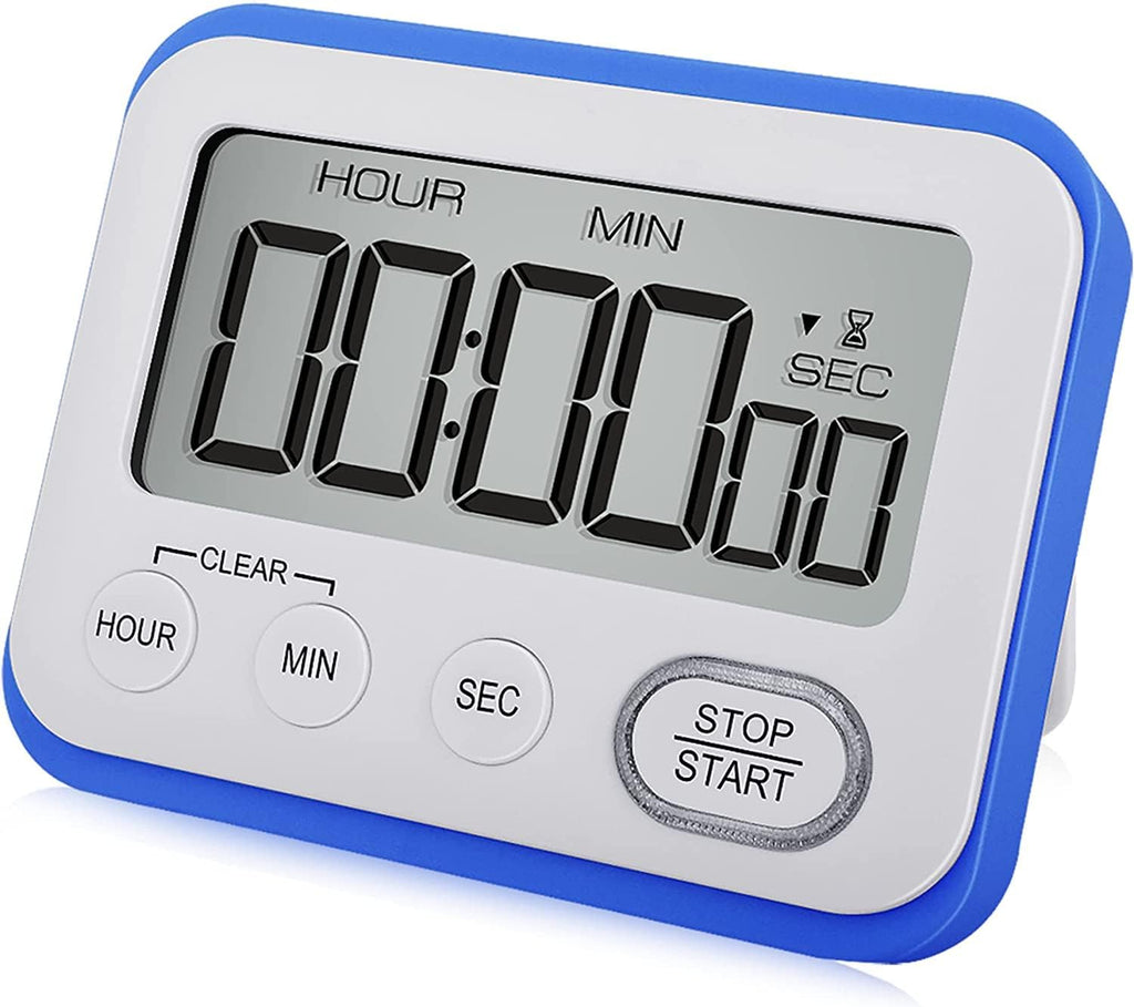 Digital Kitchen Timer Magnetic Loud Alarm, Large LCD Screen Silent/Beeping Multi-Function for Teachers Classroom Kids, Blue