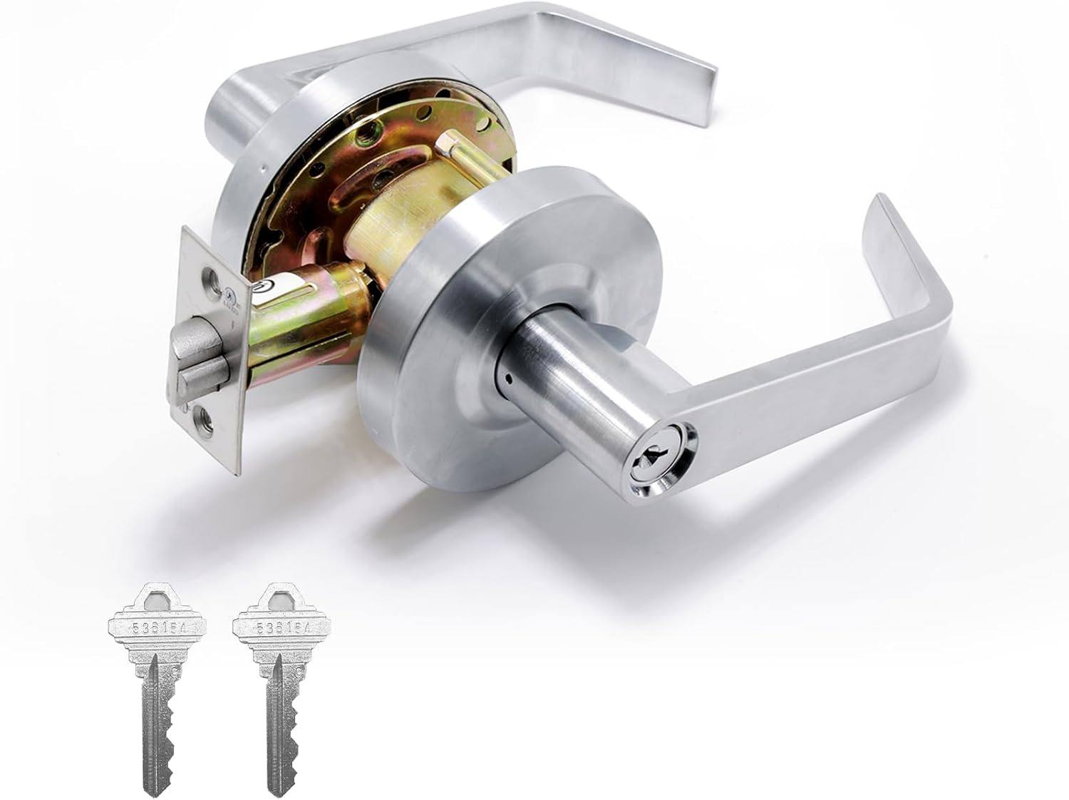 BSEED Storeroom Commercial Door Lever Lock, Heavy Duty Grade 2 Lever Handle, ADA Compliant, UL 3 Hour Fire Rated, Non-Handed, Satin Chrome Finish, 2-3/4" Backset for Storage & Utility Doors