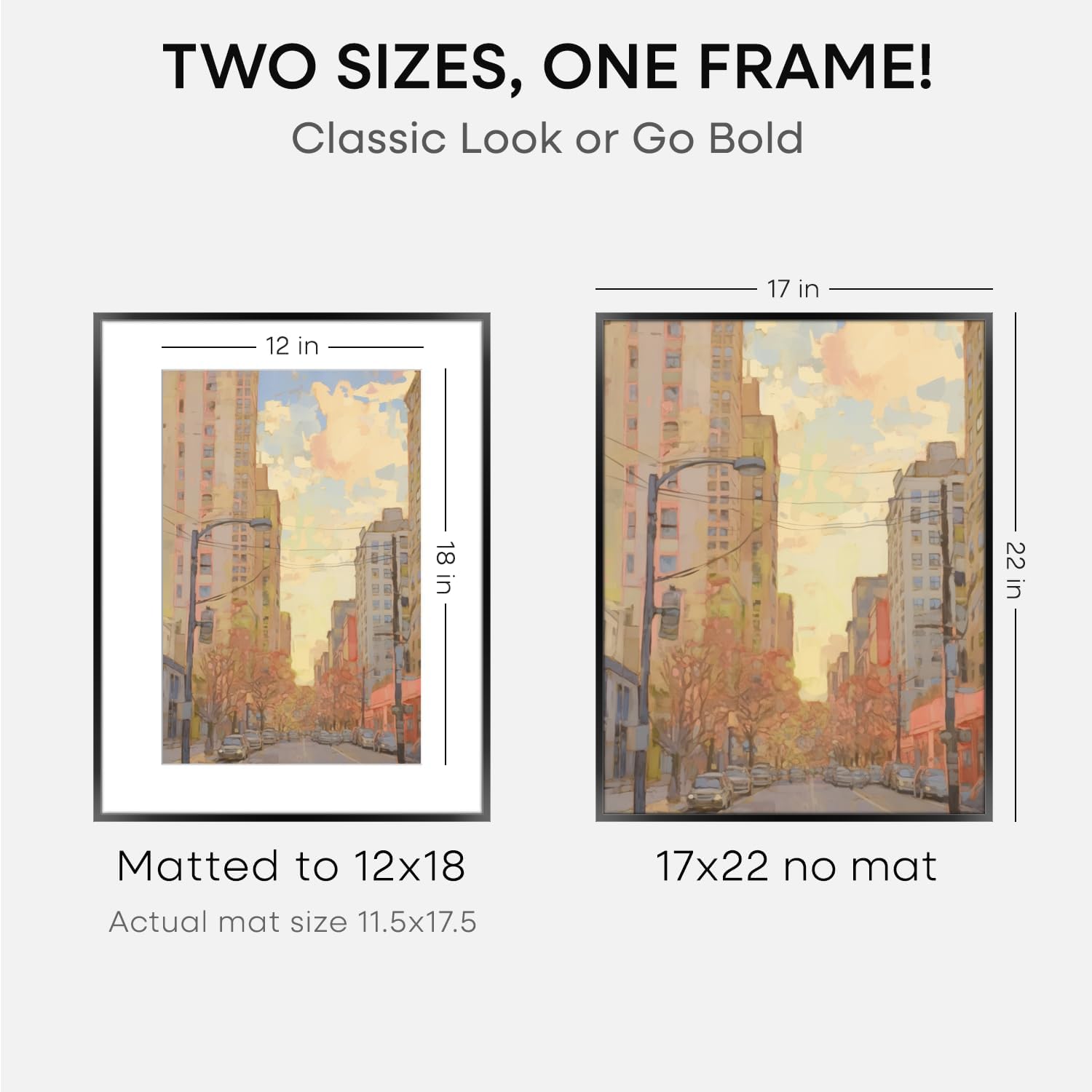 Homeforia 17x22 Picture Frame Black, High End Metal 17x22 Poster Frames with Mat 12x18 for Photo, 17 x 22 Black Frame Matted to 12 x 18 inch Print, 22x17 Thin Frame, Tempered Glass, Wall Kit, Set of 1