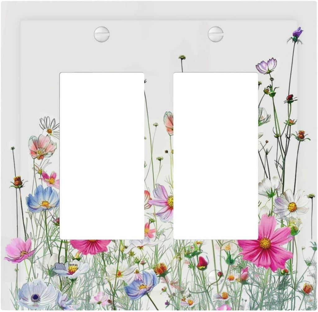 Decorative Outlet Covers Boho Colorful Flowering Plant Wild Flower 2 Gang Double Gfci Rocker Electrical Wall Panels Light Switch Cover Plate For Bed Room Living Room Decor