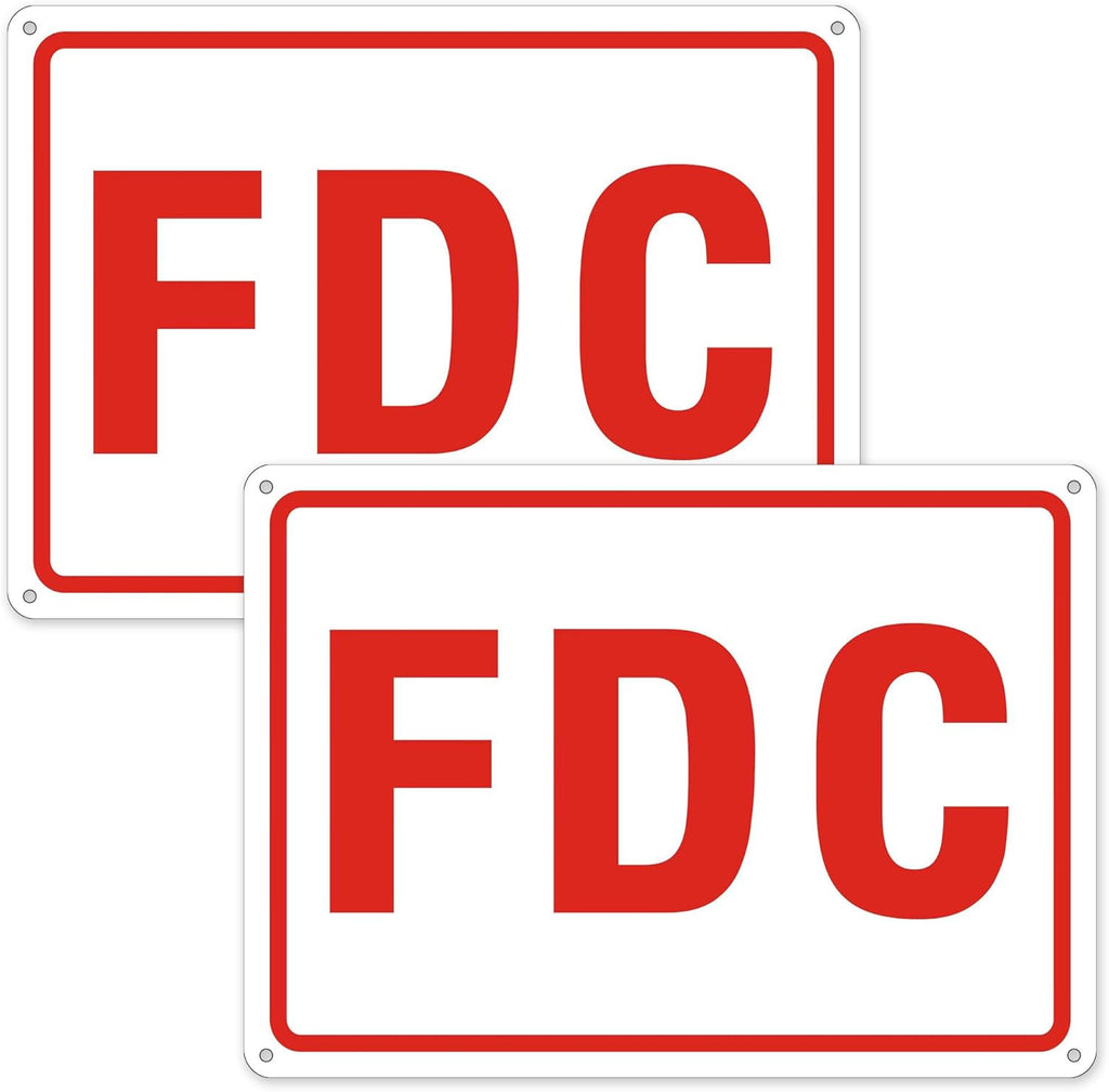 FDC Sign, 2 Pack Outdoor Aluminum Metal Sign, FDC Signs for Fire Department Connection, UV Protected Weather Resistant and Easy to Install (White Color, 10 x 7 inches)