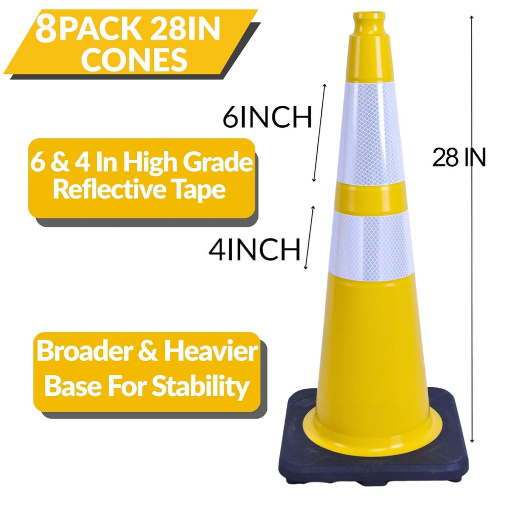 BESEA 8Pack 36” inch Traffic Cones Yellow Road Parking Cones Construction Safety Cone Structurally Stable for Traffic Control(Blue Color)
