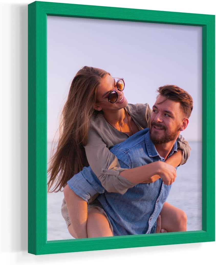 Renditions Gallery Set of 9, 8X10 Custom Photo Prints with Real Wood Picture Frames. Create Personalized Photos with Peel & Stick Photo Frames. Green Frame