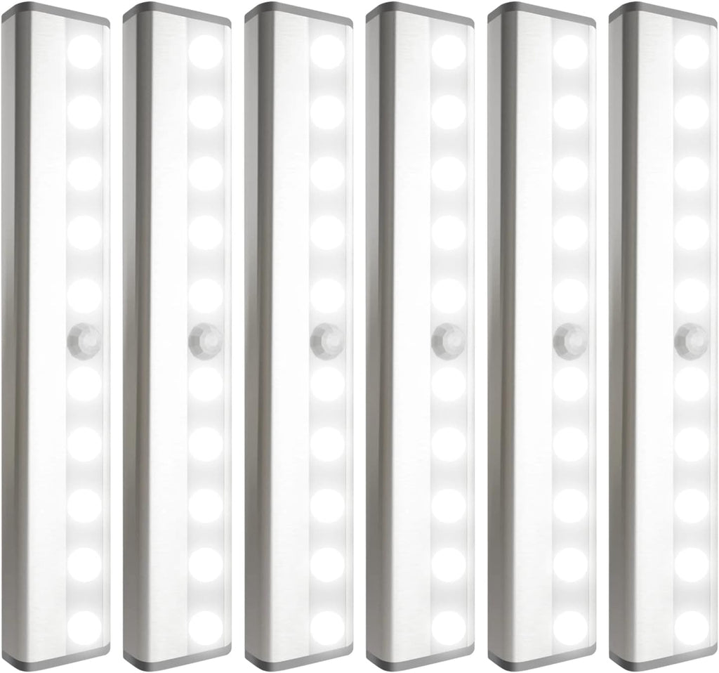 6 Pack LED Motion Sensor Lights, 10 LED Closet Battery Operated Lights, Stick-On Anywhere Magnetic Night Light Bar, Led Safe Light Indoor for Closet Stairs Wardrobe